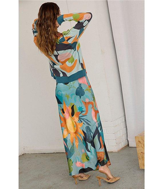 Never Fully Dressed Dorris Balearic Abstract Print Midi Slip Skirt Product Image