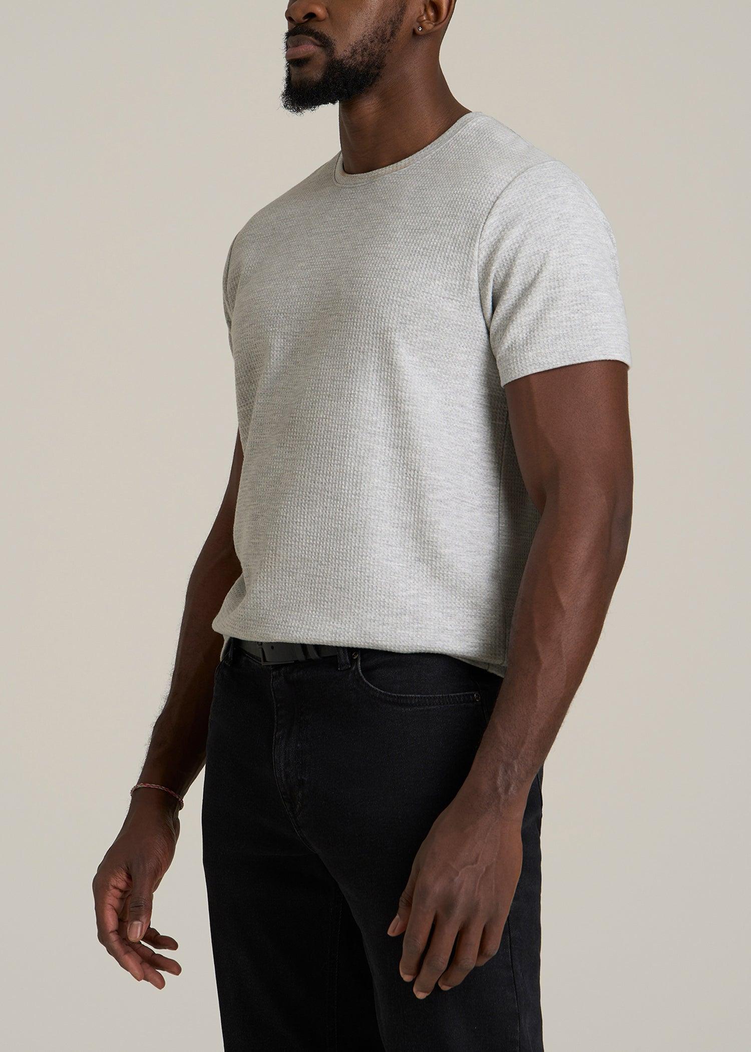 Cloud Knit Waffle Short Sleeve Tee for Tall Men in Light Heather Grey Male Product Image