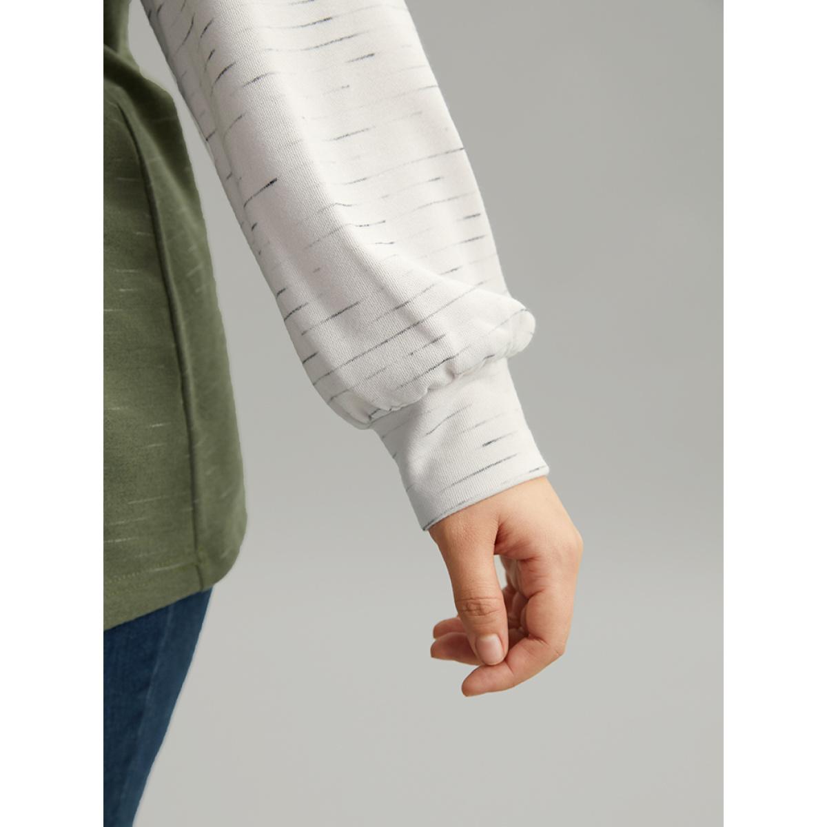 Plus Size Colorblock Patchwork Raglan Sleeve Sweatshirt Women ArmyGreen Casual Contrast Round Neck Everyday Sweatshirts BloomChic 28/5X Product Image