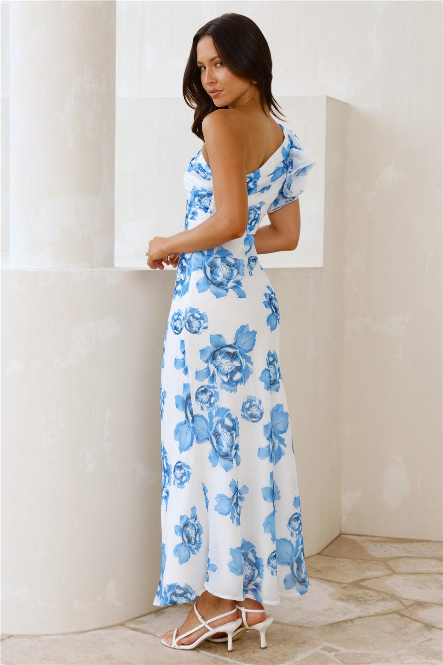 Crystal Crush One Shoulder Maxi Dress Blue Product Image
