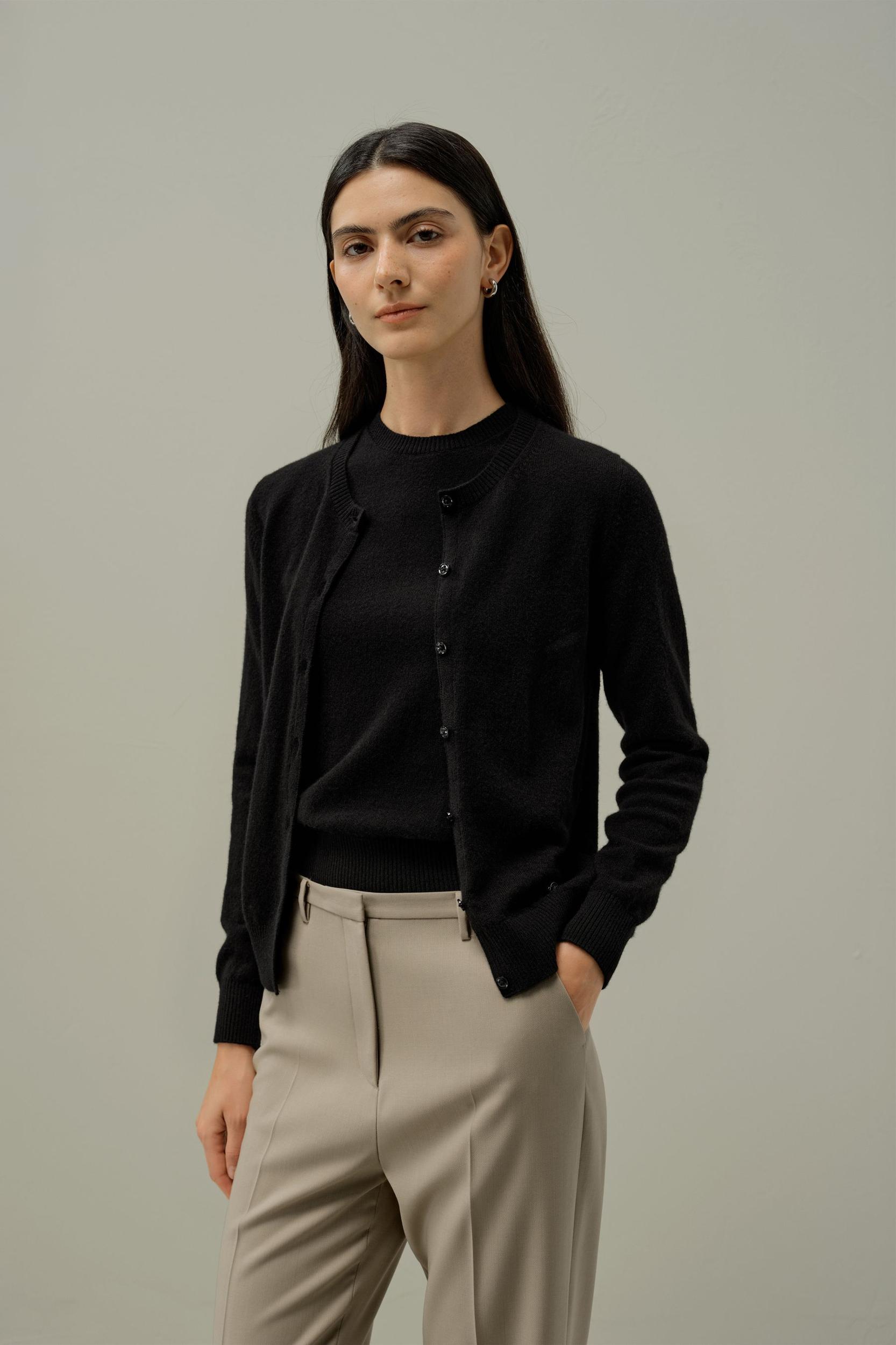 LILYSILK Women's Cashmere Cardigan | Fitted Crew Neck | 100% Cashmere | Soft & Breathable | Medium Gray | M Product Image