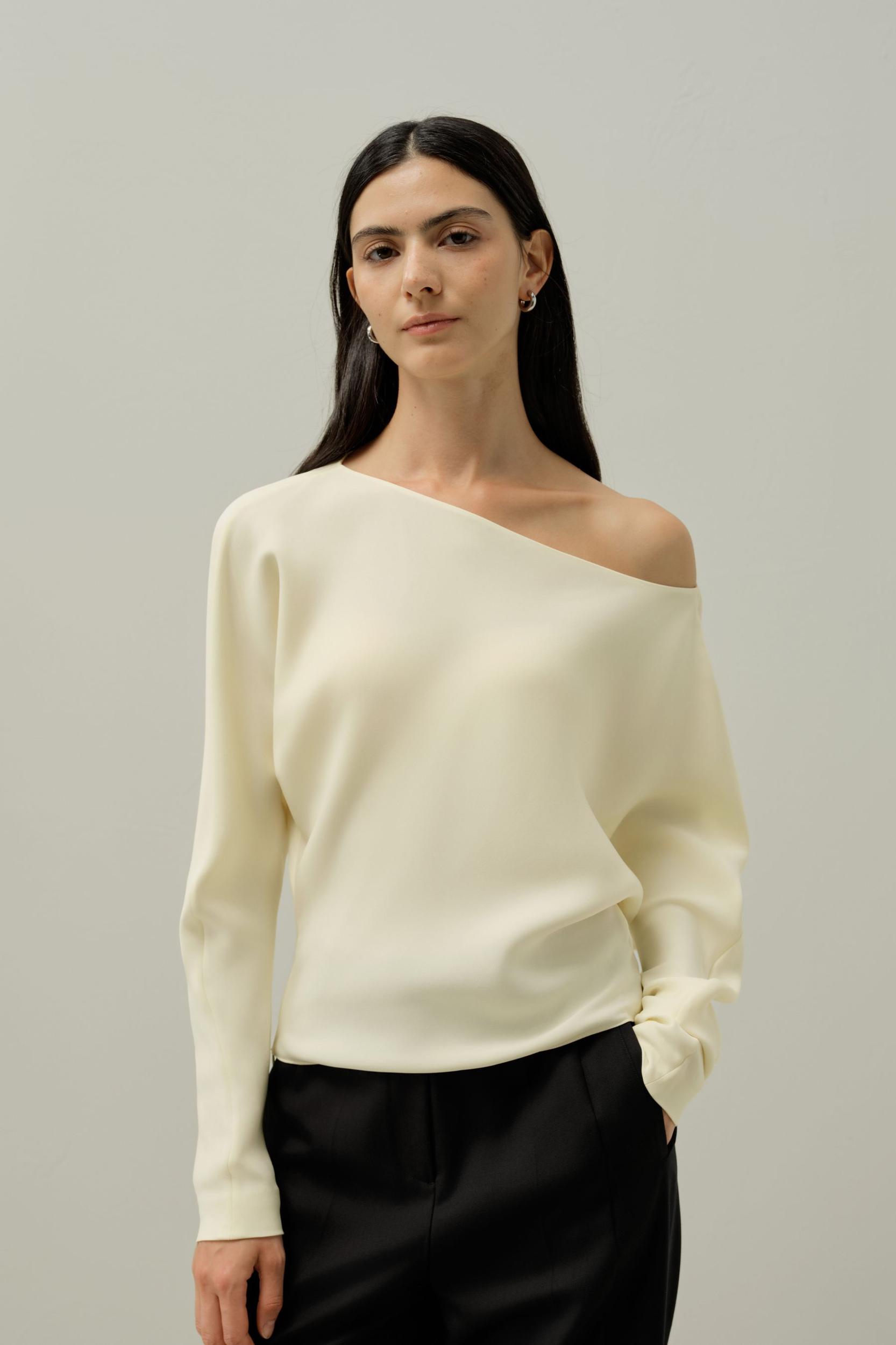 Long Sleeve Gathered Silk Top Product Image