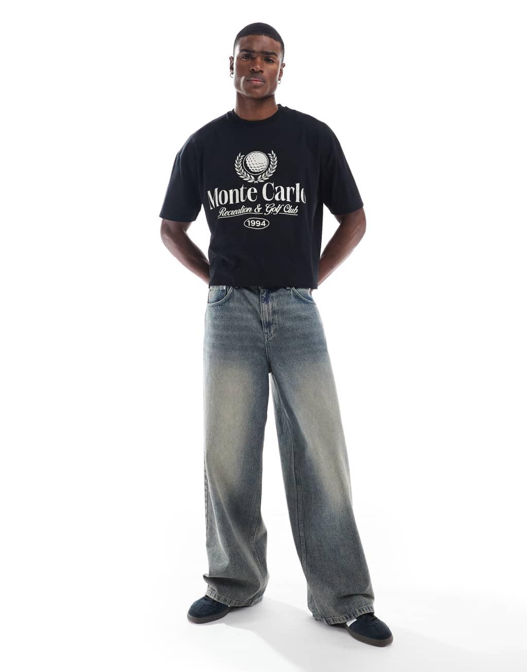 ASOS DESIGN boxy oversized t-shirt with golf front print in black Product Image