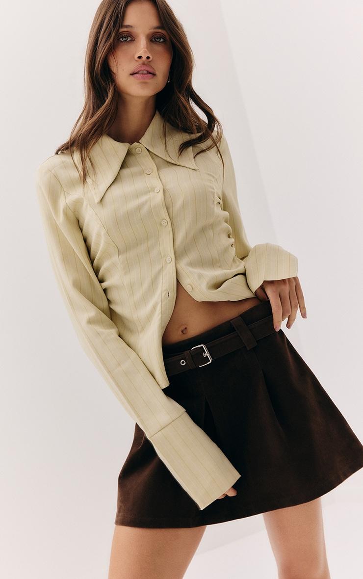 Chocolate Faux Suede Pleated Mini Skirt Product Image