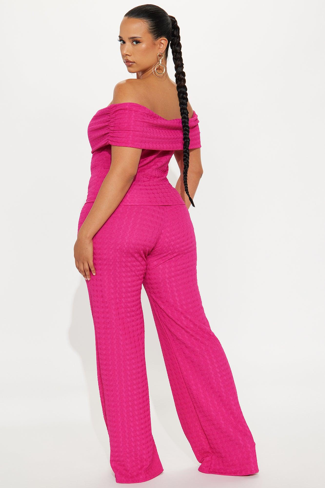 Arielle Off Shoulder Textured Pant Set - Fuchsia Female Product Image