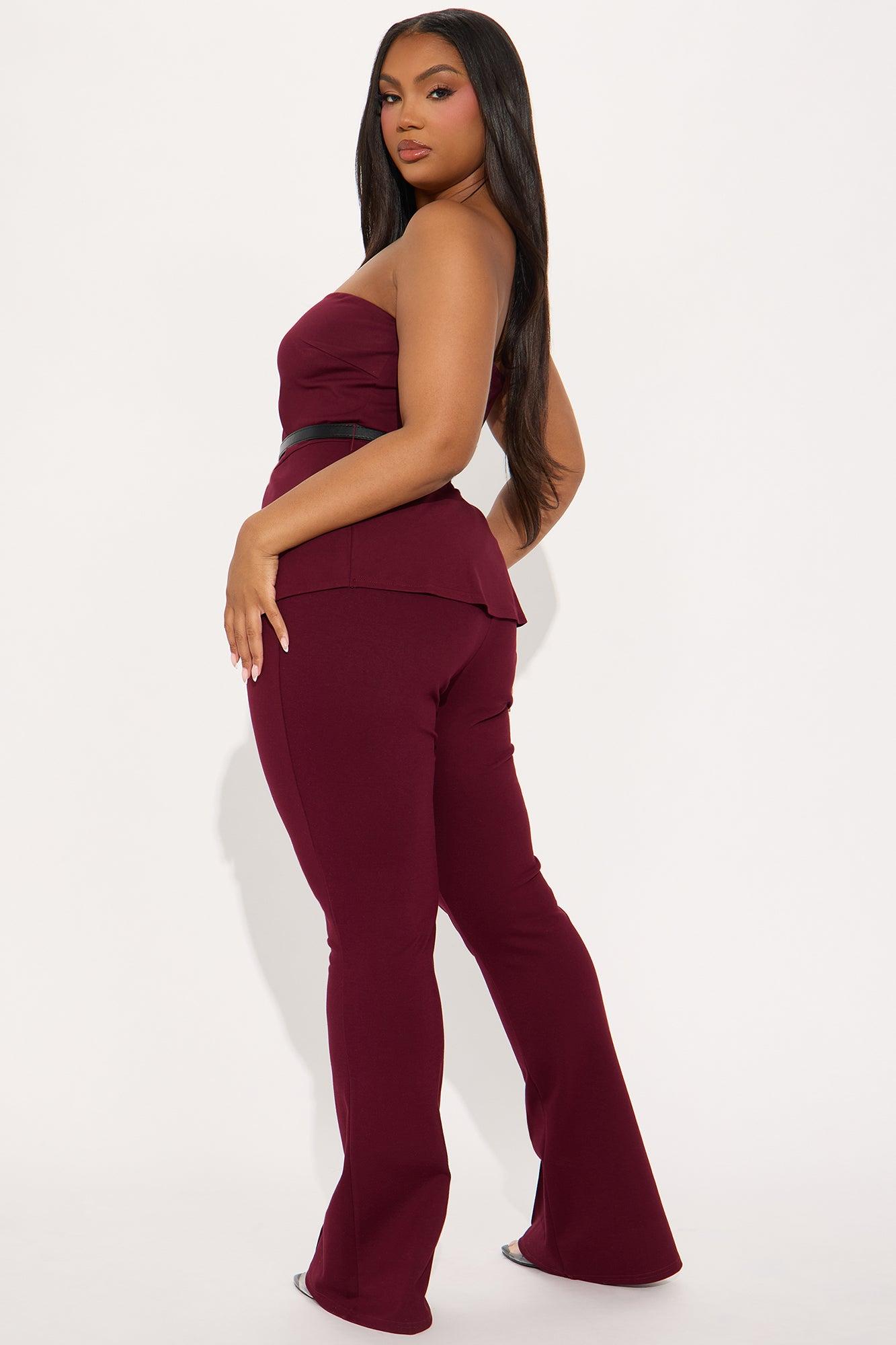 Olivia Ponte Belted Pant Set - Wine Product Image