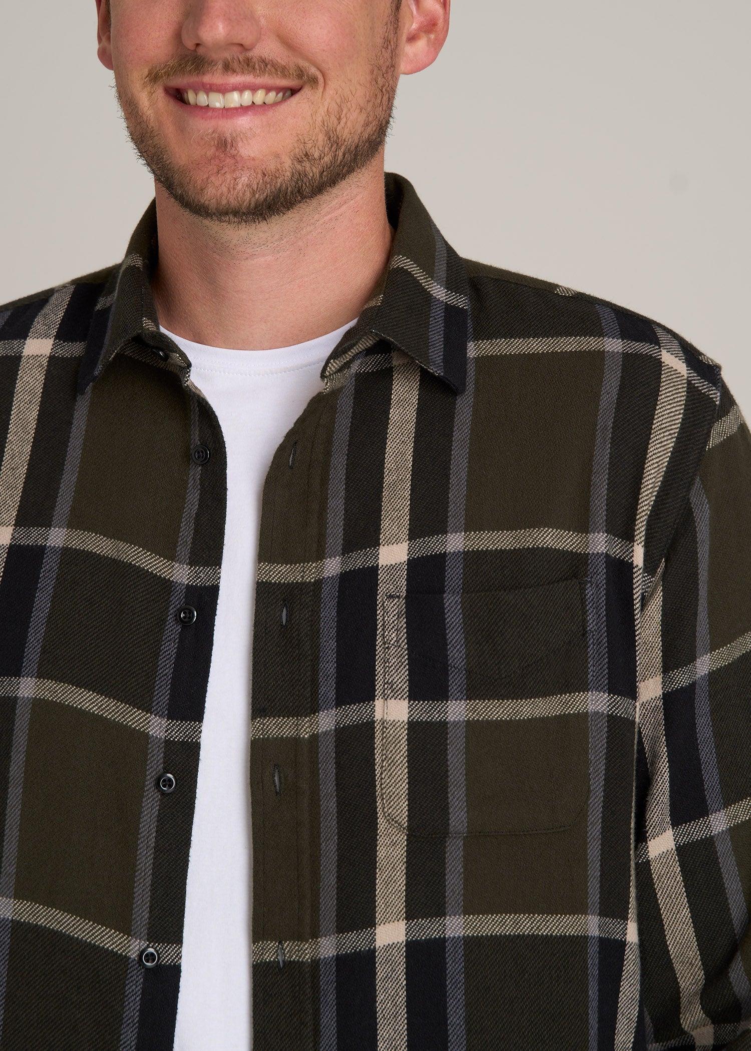 Nelson Flannel Shirt for Tall Men in Olive Plaid Male Product Image