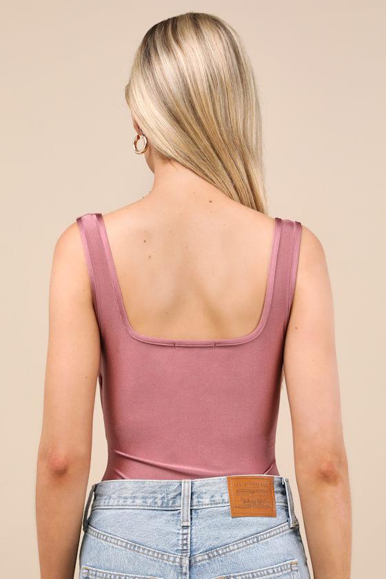 Basima Mauve Cutout Twist-Front Sleeveless Bodysuit Product Image