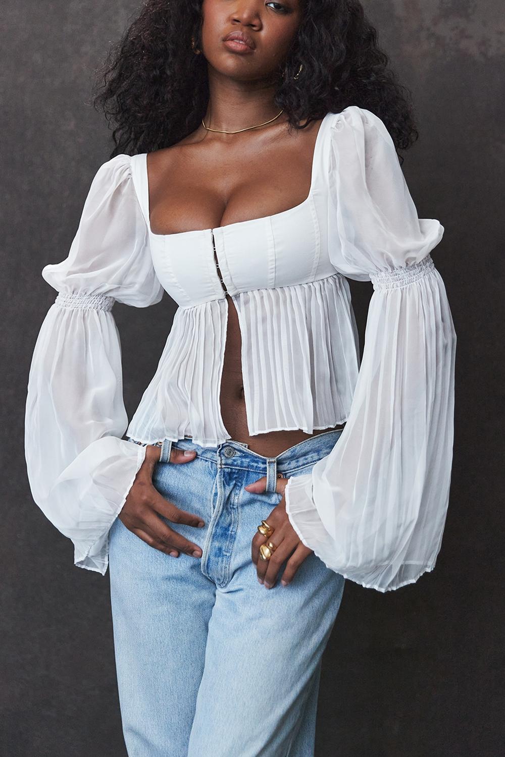 Lucie  white pleated top Product Image