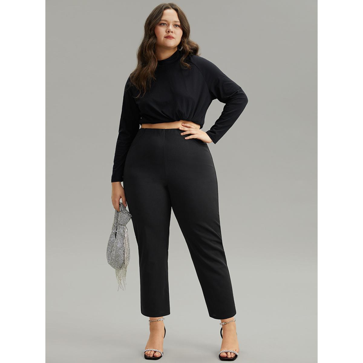 Plus Size Plain Pocket Bodycon Ankle Pants Women Black Work From Home Bodycon High Rise Office Pants BloomChic 10/M Product Image