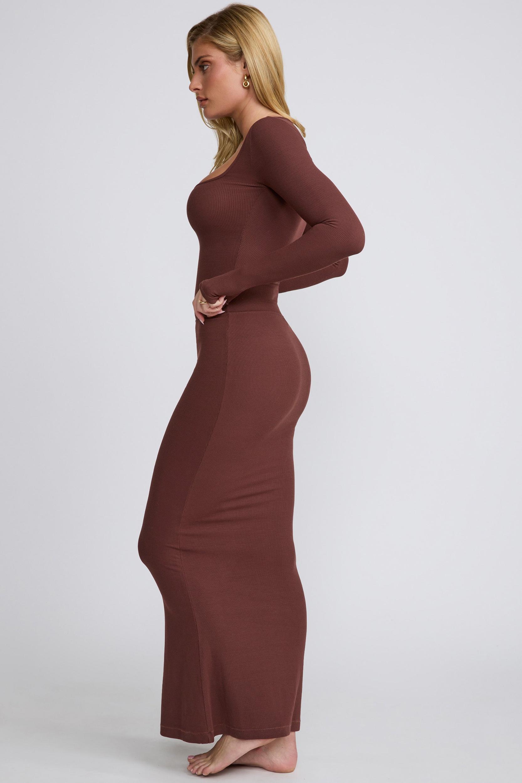 Ribbed Modal  Long Sleeve Top in Chocolate Product Image