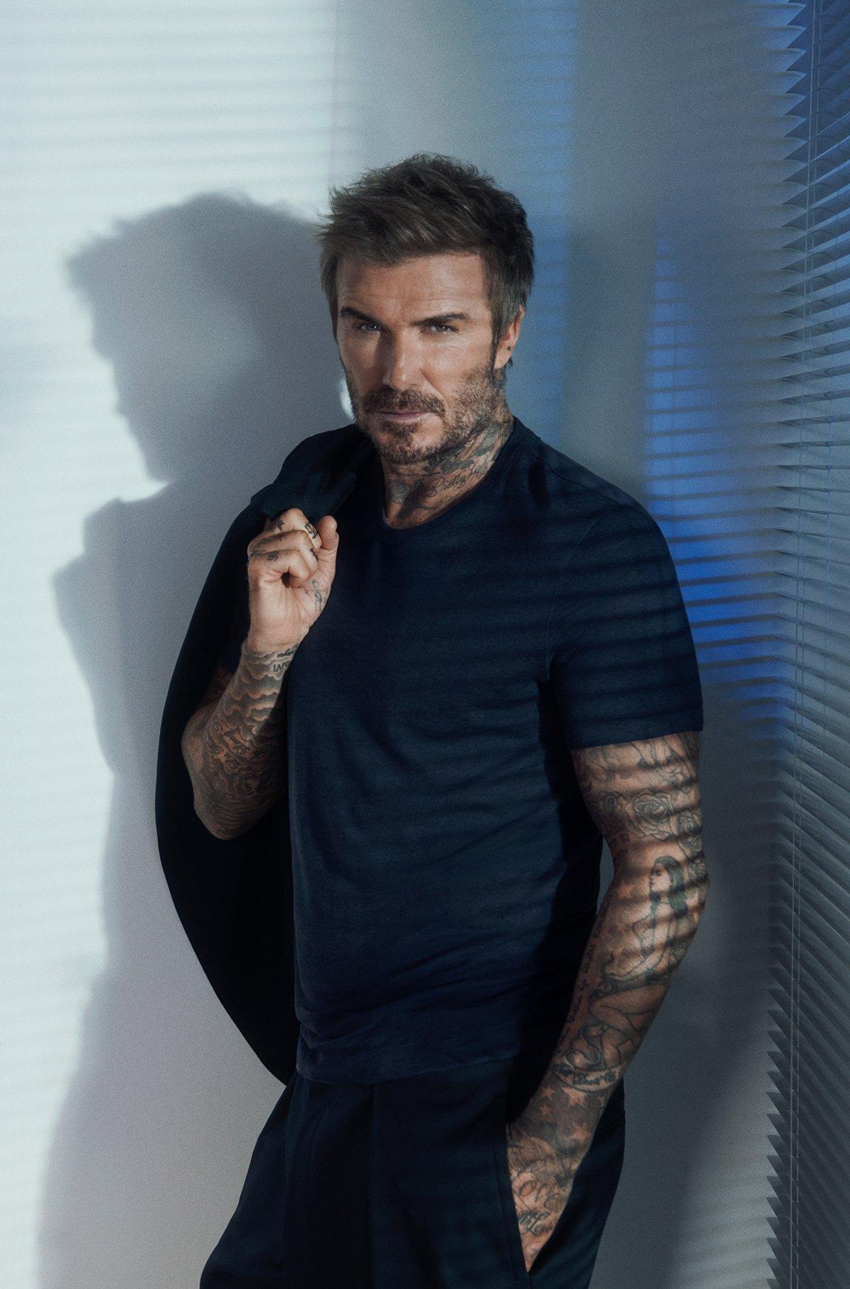 BOSS - BECKHAM x BOSS T-shirt in soft linen - Dark Blue Product Image