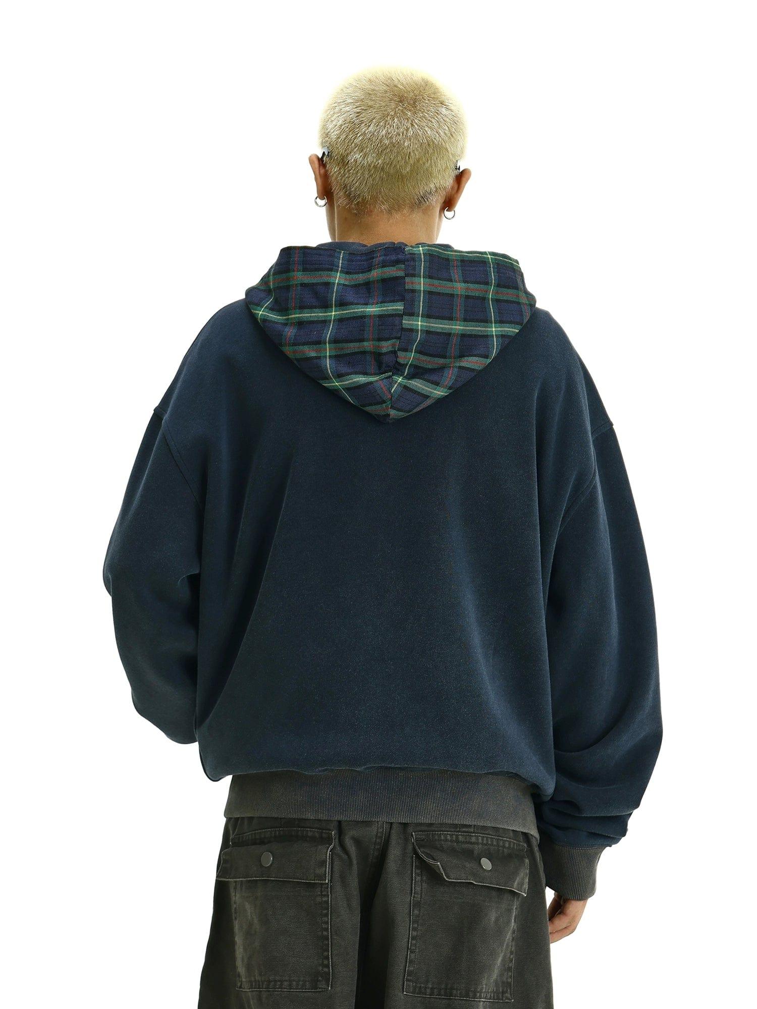 RT No. 11624 BLUE PLAID HOODED ZIP-UP HOODIE Product Image