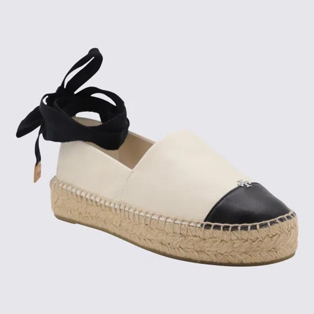 TORY BURCH White Espadrilles With Metallic Logo On The Front And Ankle Strap In Leather Woman Product Image