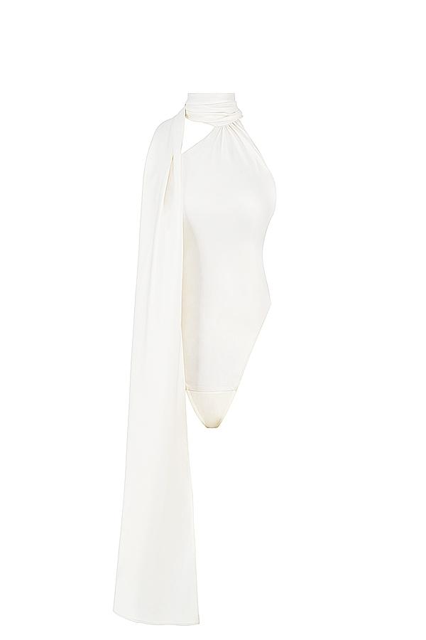 Farrah  ivory satin wrap neck bodysuit - sale Product Image