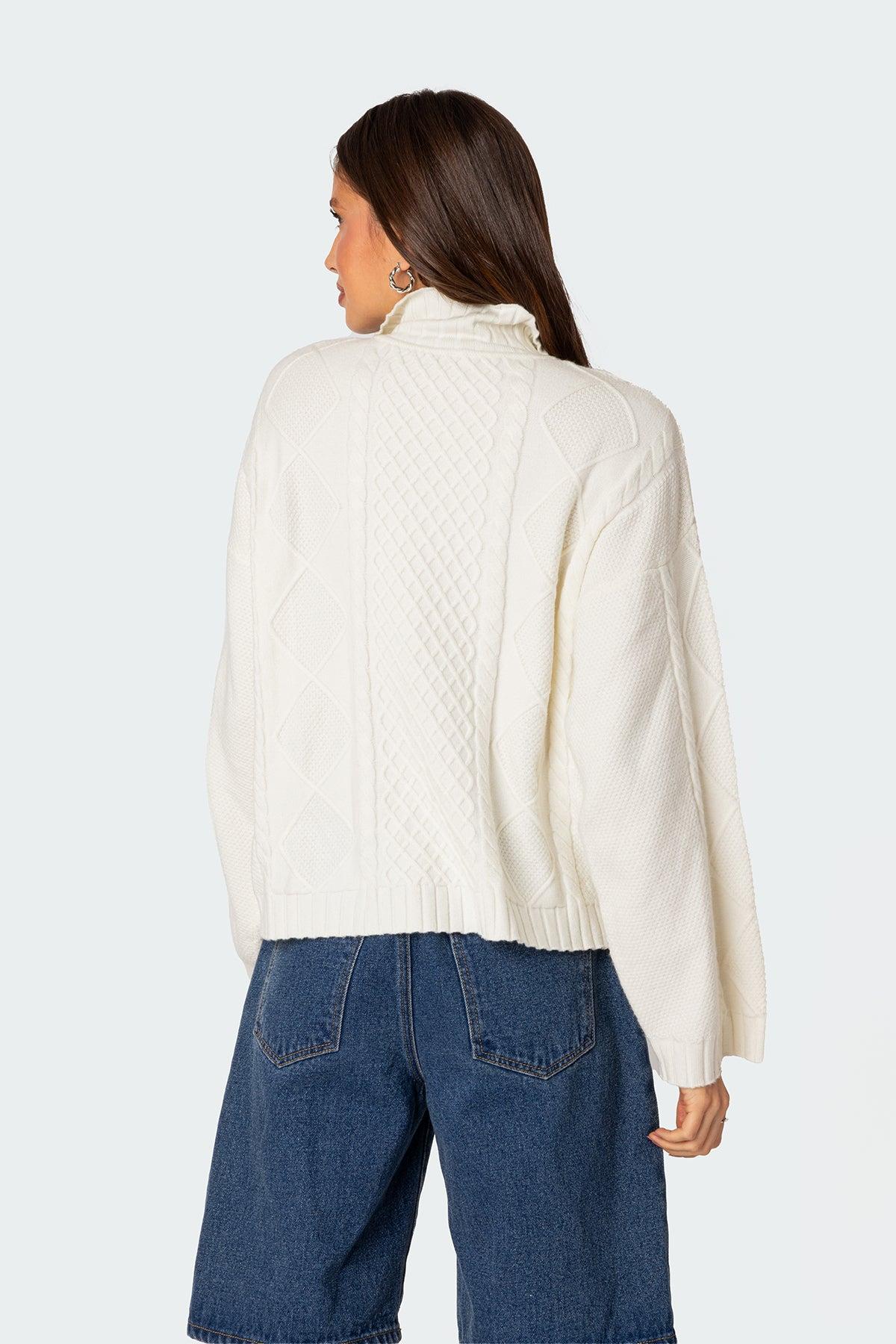 Oversized Quarter Zip Cable Knit Sweater Product Image