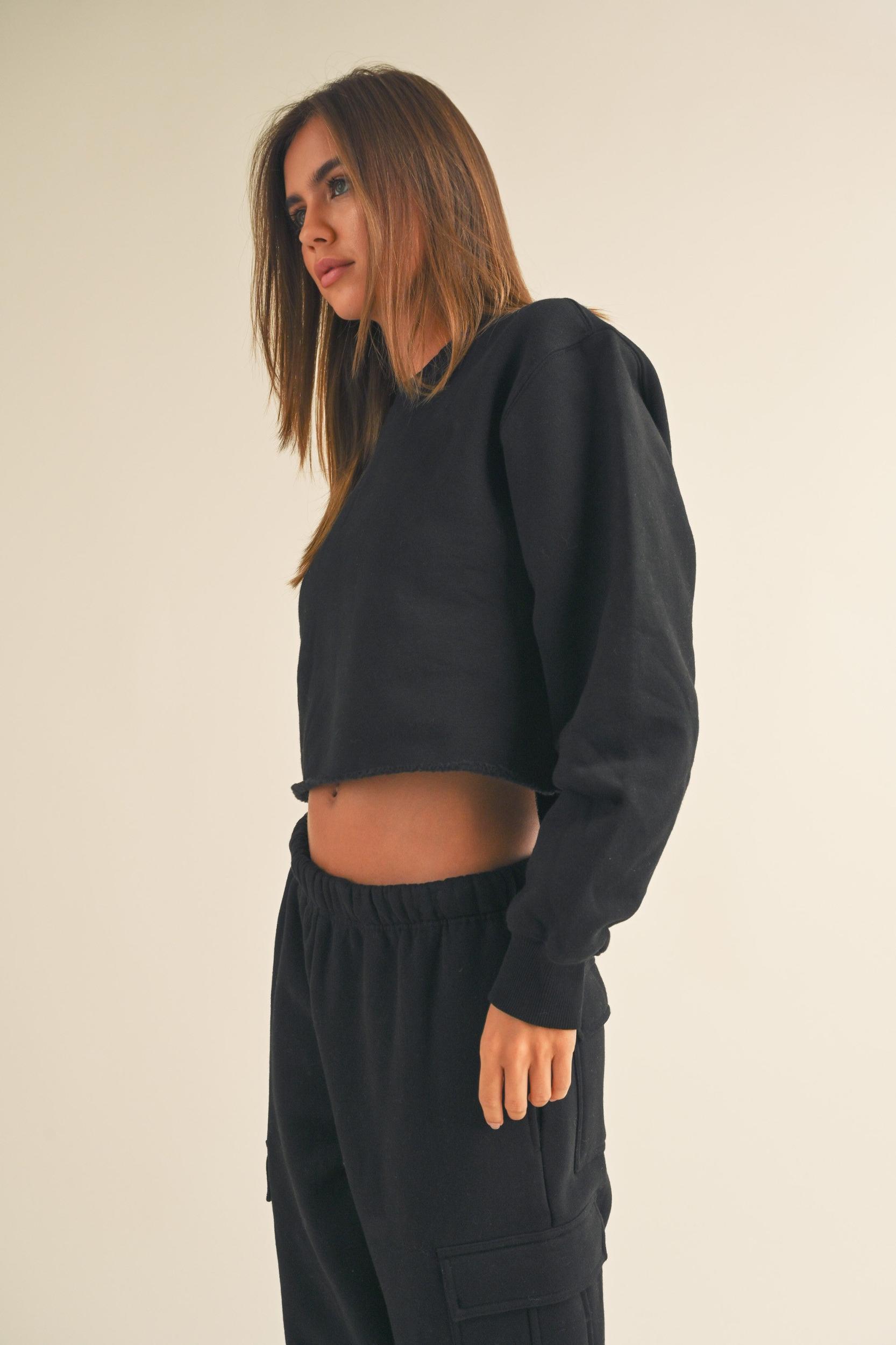 Fleece Raw Edge Crop Sweatshirt Product Image