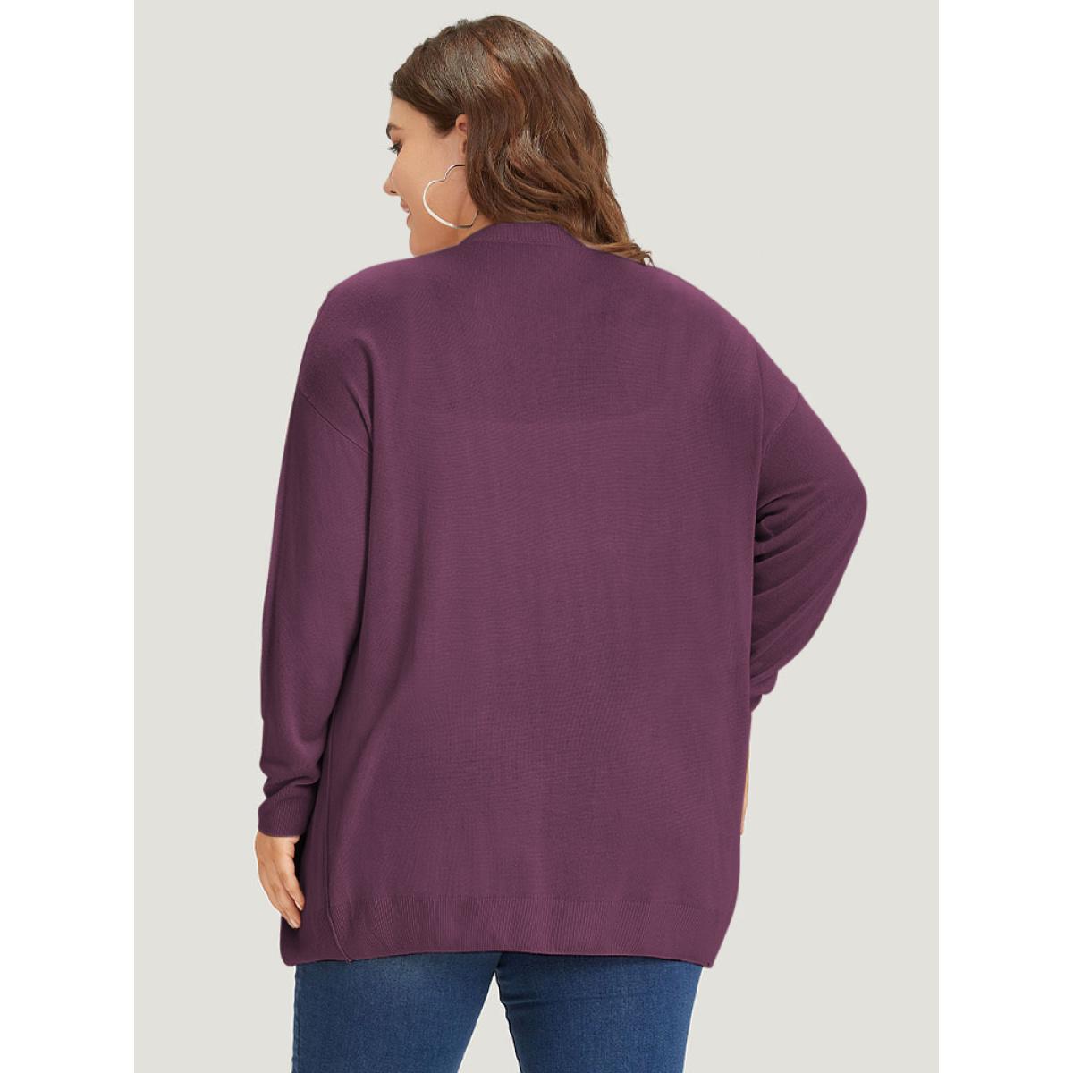 Plus Size Supersoft Essentials Solid Open Front Loose Cardigan Mauve Women Casual Loose Long Sleeve Everyday Cardigans BloomChic 28/5X Product Image