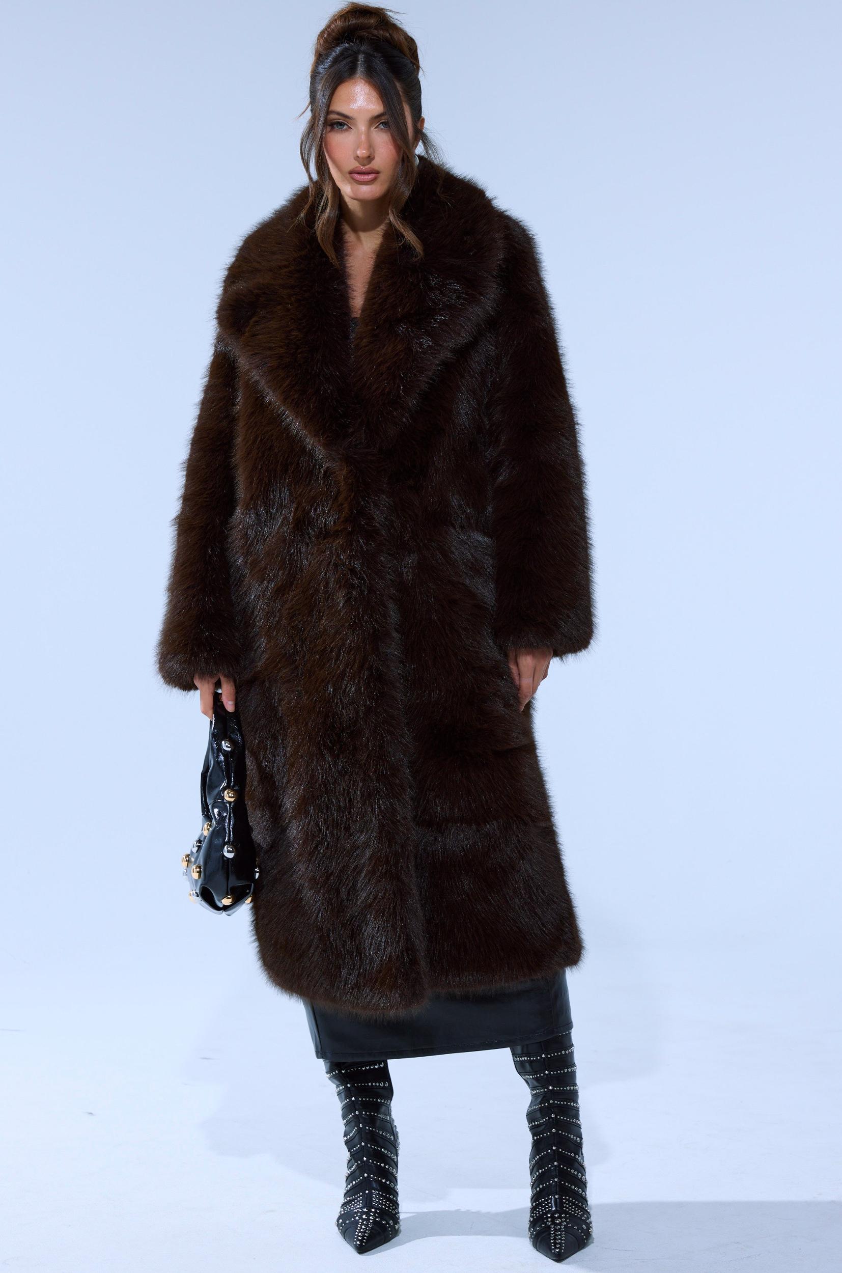 OSLO FAUX FUR COAT IN CHOCOLATE Product Image