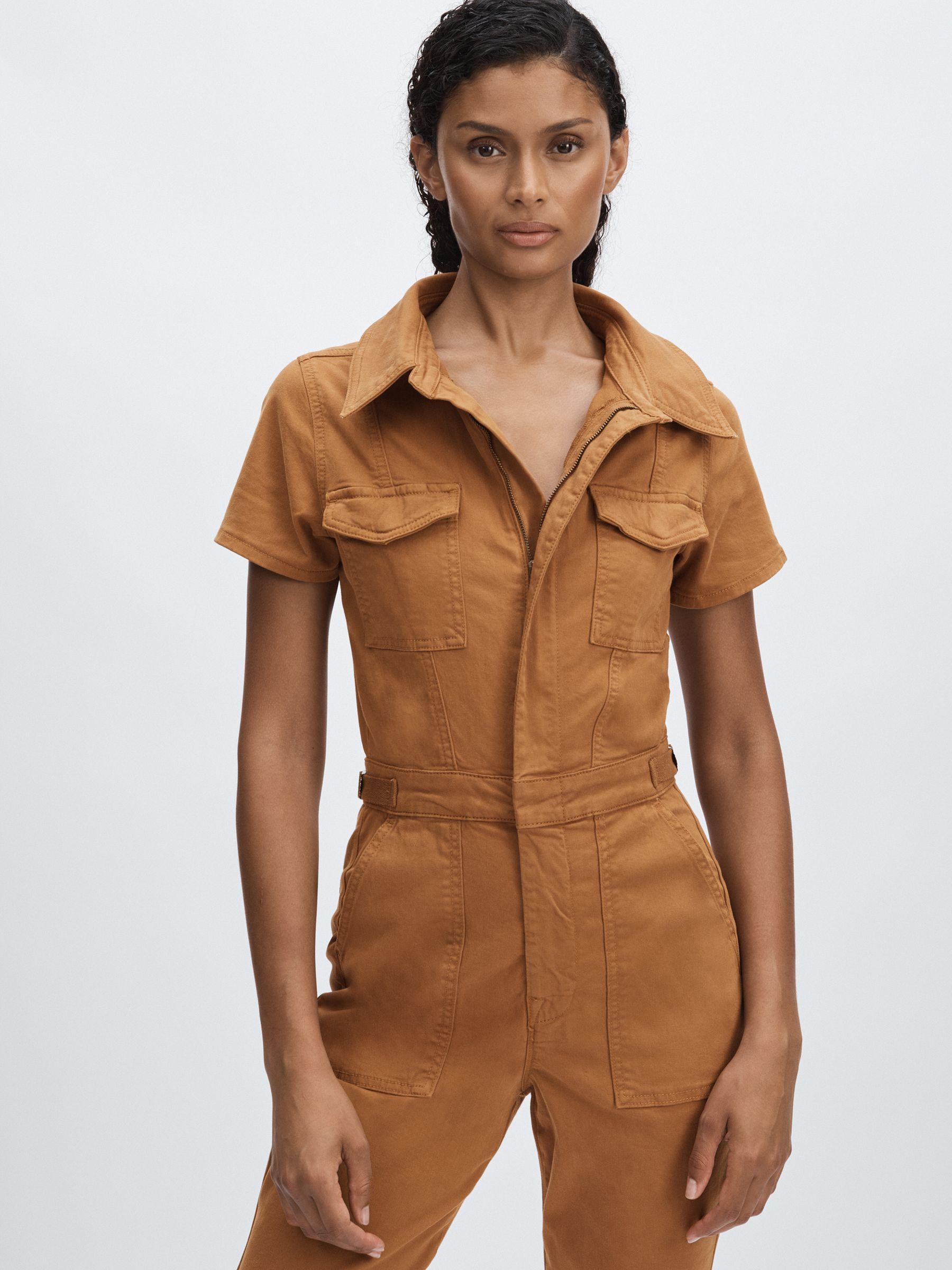Good American Twill Utility Straight-Leg Jumpsuit in Tan Product Image
