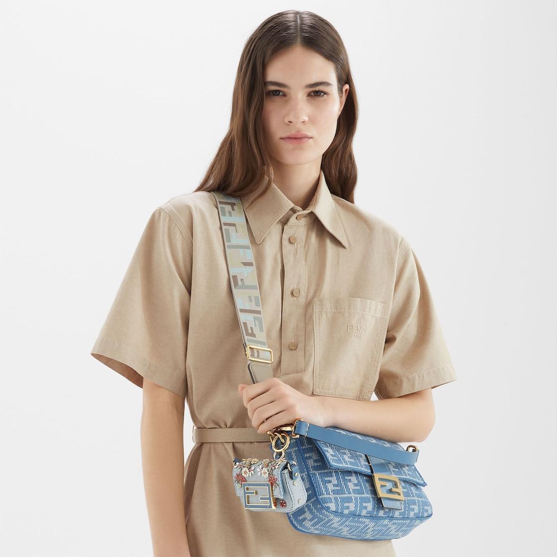 BaguetteBlue denim-effect FF jacquard bag Product Image