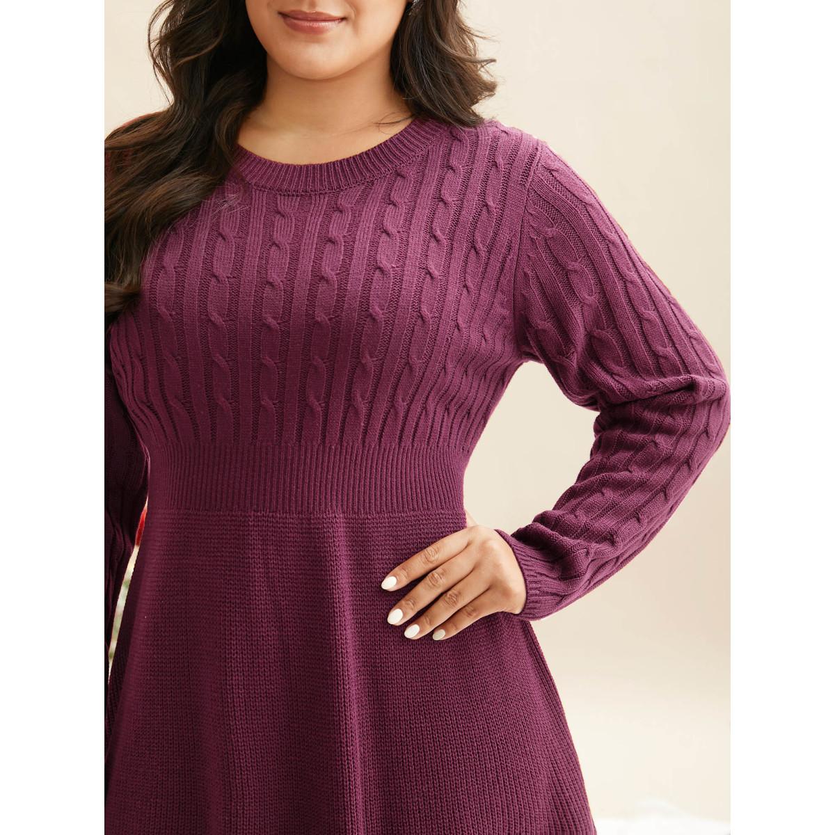 Plus Size Cable Knit Fit-and-Flare Midi Sweater Dress Black Women Timeless Bodycon Long Sleeve Elegant Sweater Dresses BloomChic 26/4X Product Image
