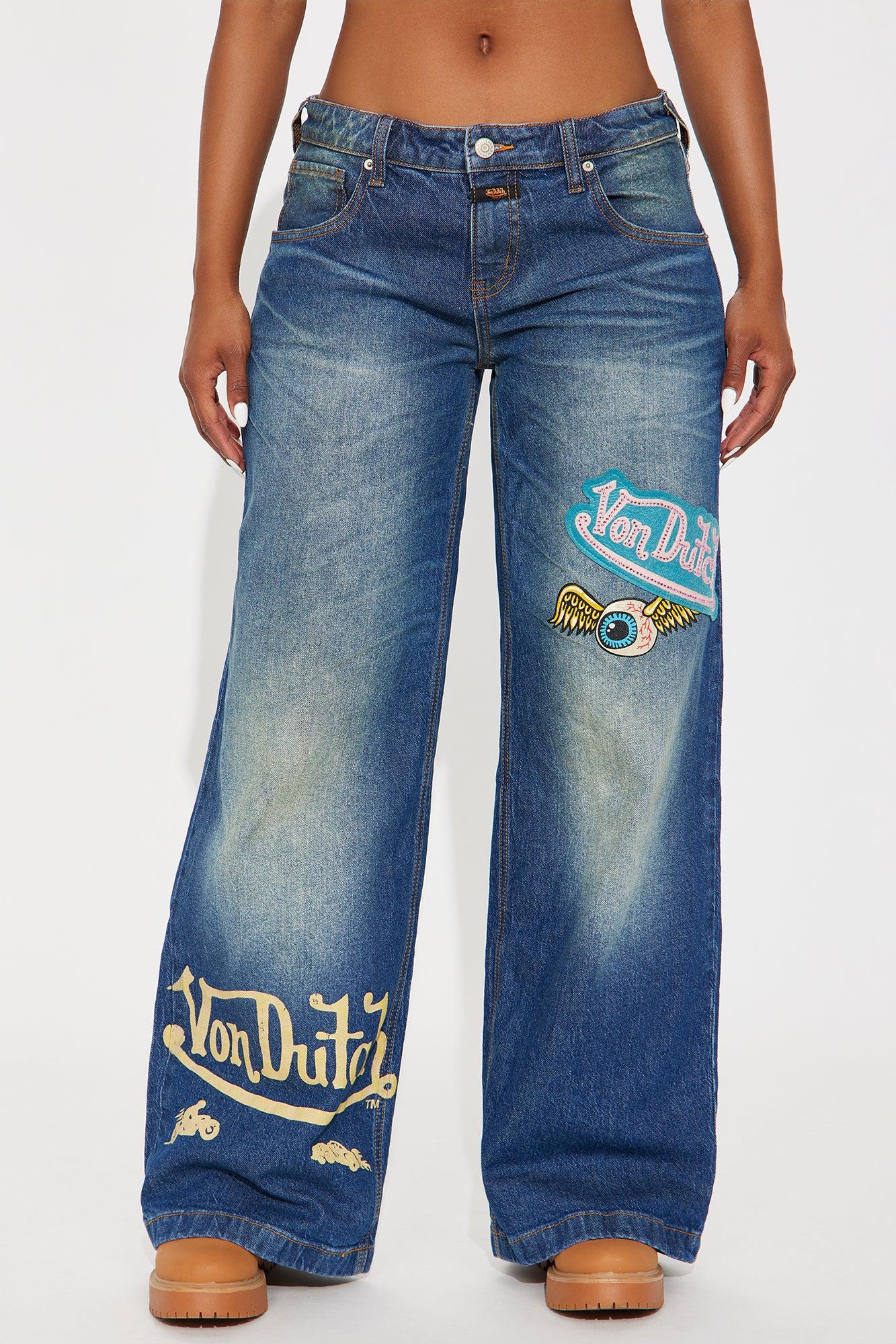 Von Dutch Eyeball Tinted Wide Leg Jeans - Dark Wash Female Product Image
