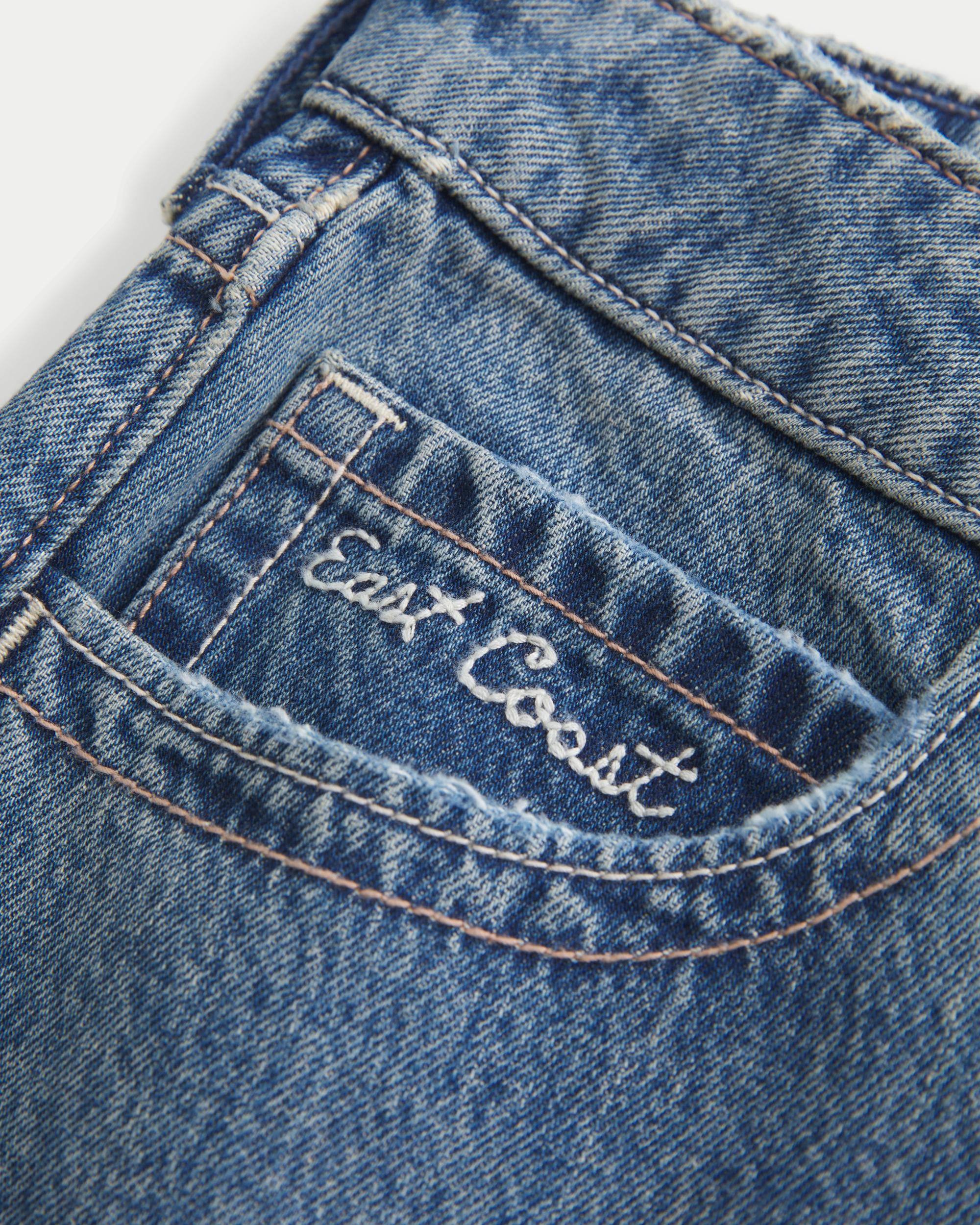 Curvy Low-Rise Medium Wash Shell Embroidery Super Baggy Jeans Product Image