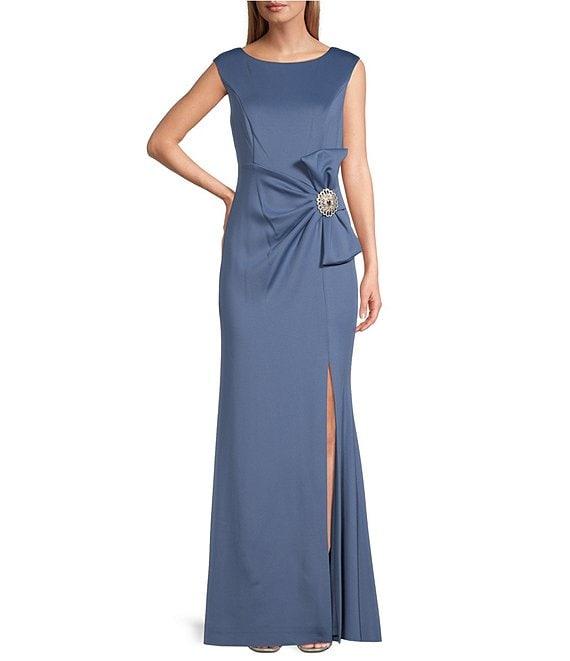 Jessica Howard Boat Neck Cap Sleeve Embellished Bow Sheath Gown Product Image