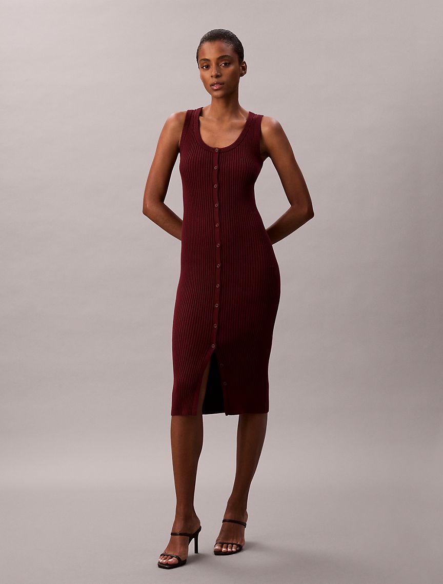 Smooth Cotton Rib Slim Midi Dress Product Image