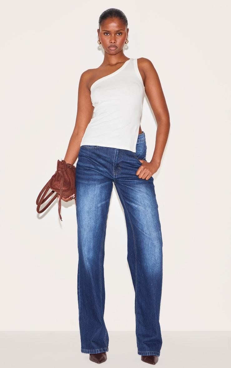 Cream One Shoulder Long Vest Top Product Image