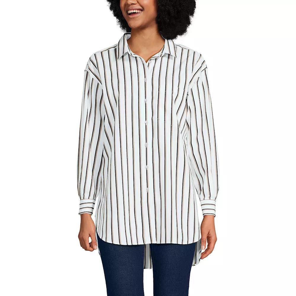 Women's Lands' End No Iron Oversized Tunic Button Down Shirt, Size: XL, White Product Image