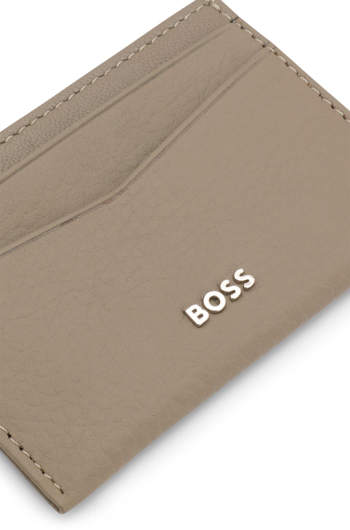 Logo-lettering card holder in grained leather Product Image