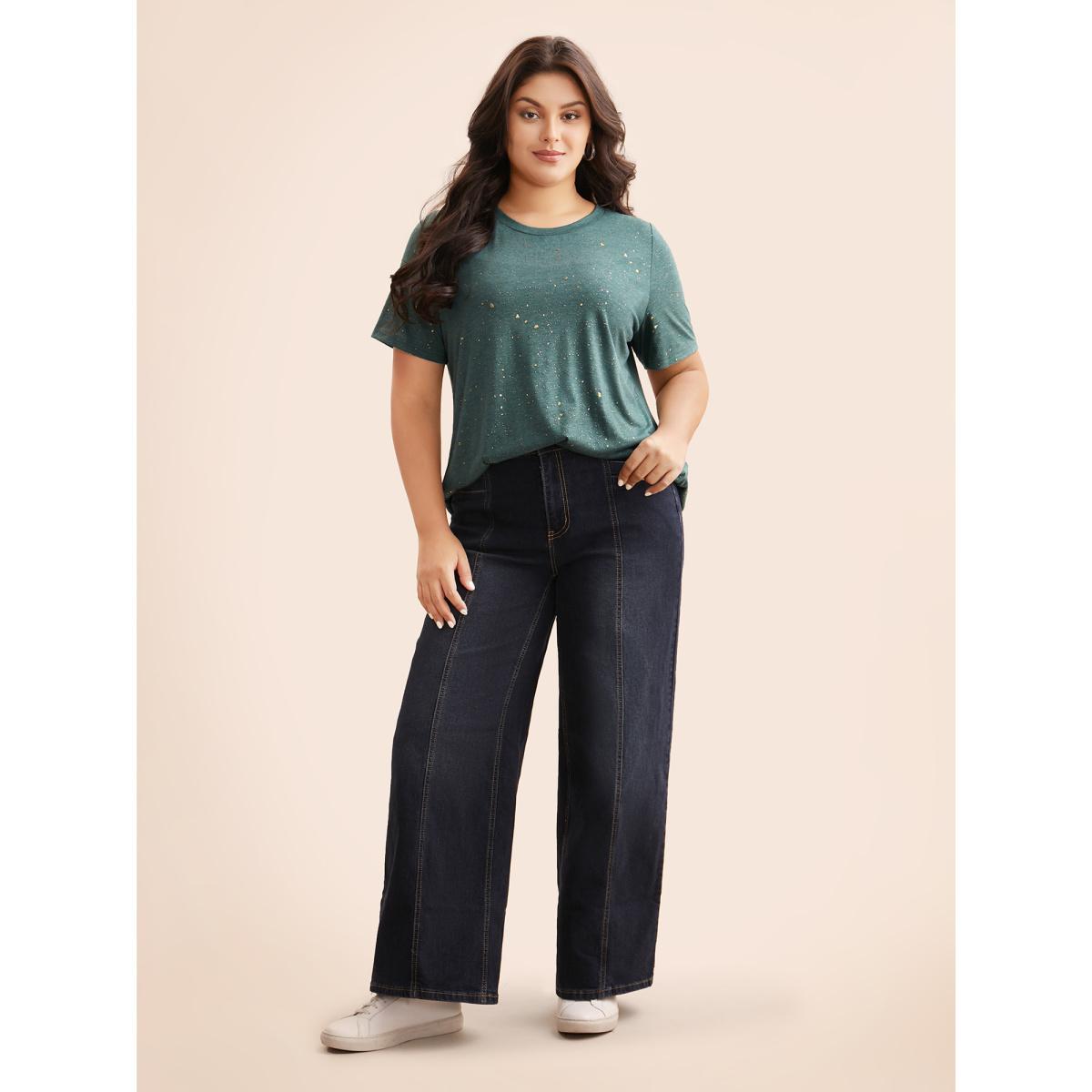 Plus Size Plain Textured Round Neck T-shirt Emerald Women Casual Non Non Everyday T-shirts BloomChic 18-20/2X Product Image