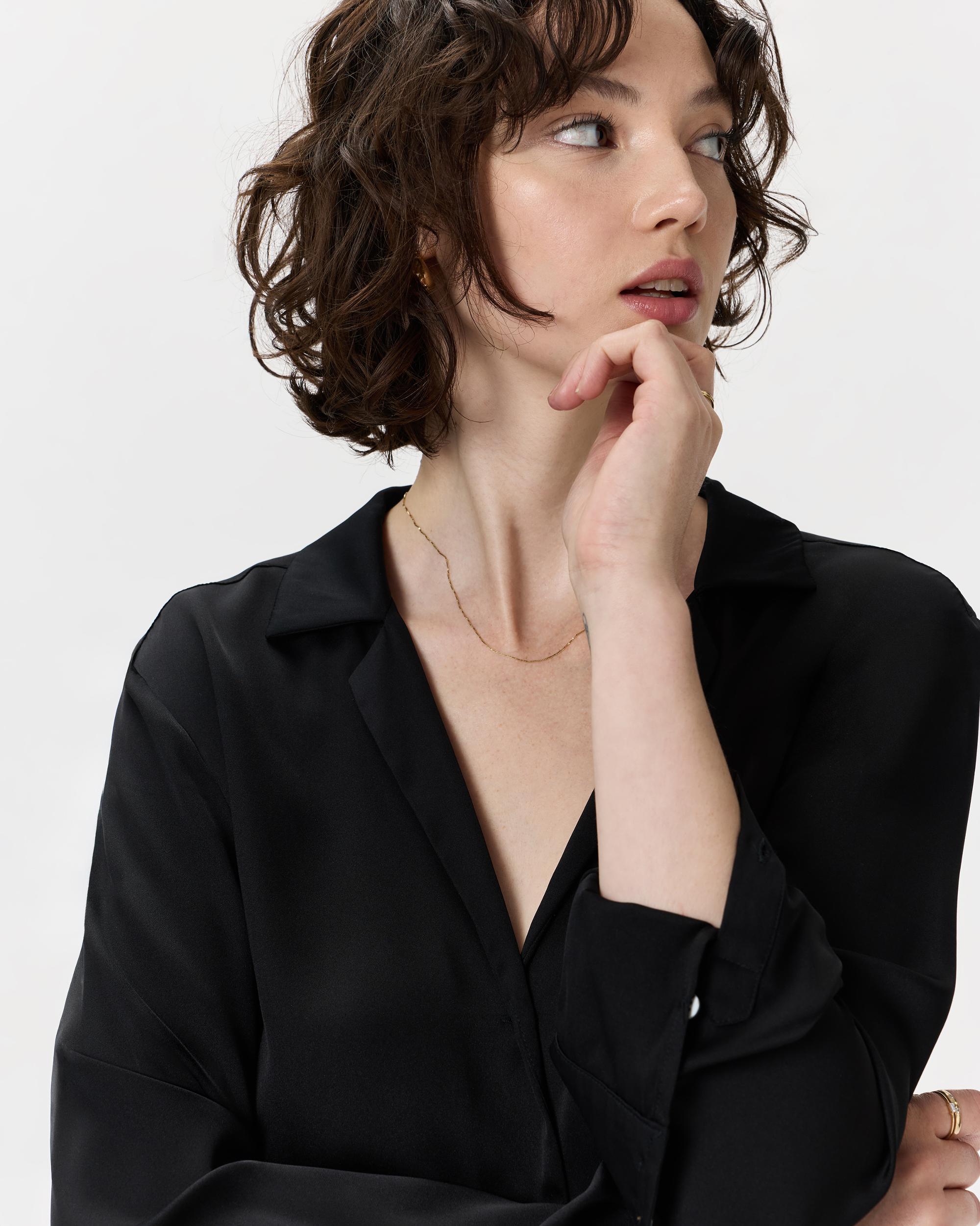 Quince | Women's 100% Washable Silk Stretch Notch Collar Blouse Size XL Product Image