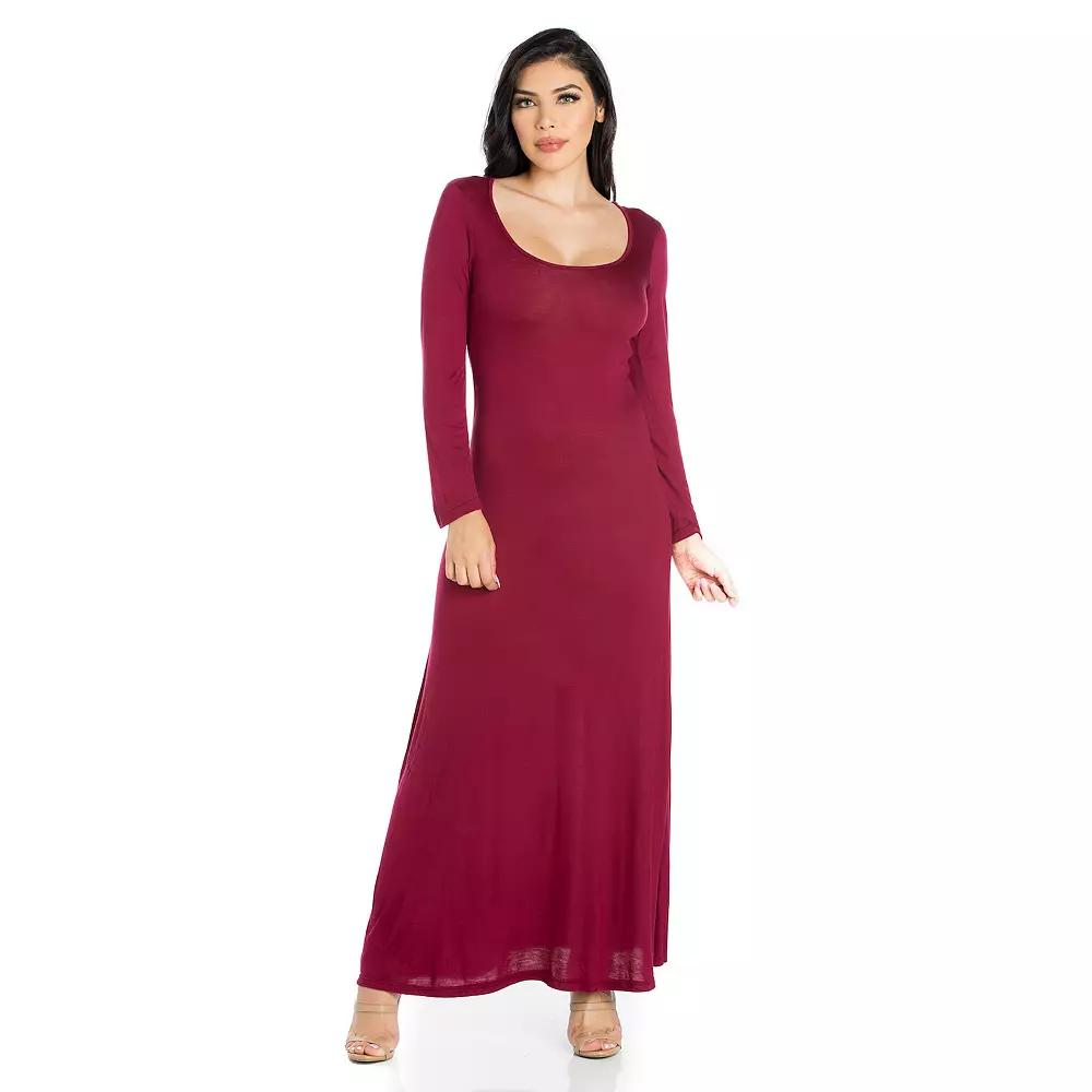Women's 24seven Comfort Apparel Scoopneck Long Sleeve Maxi Dress,  Product Image