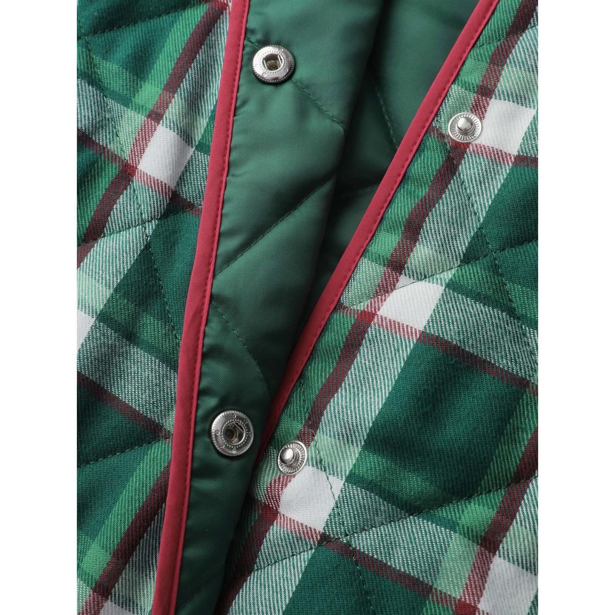 Plus Size Checkered Pattern Button Quilted Jacket Women Emerald Topstitching Patch pocket Casual Jackets BloomChic 30/6X Product Image