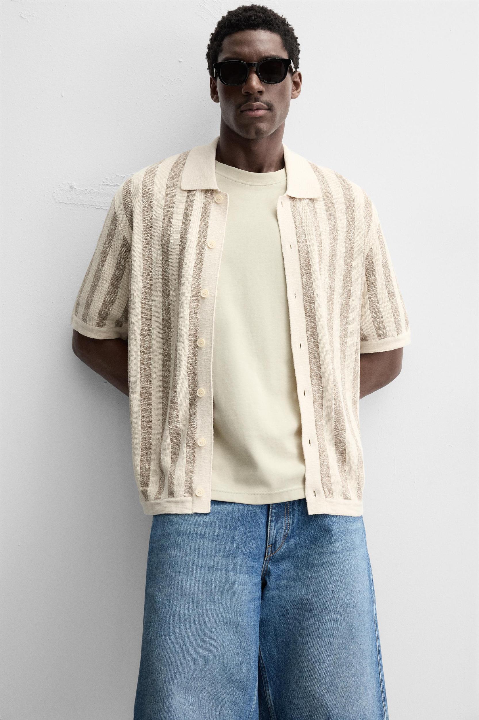 VERTICAL STRIPED KNIT SHIRT Product Image