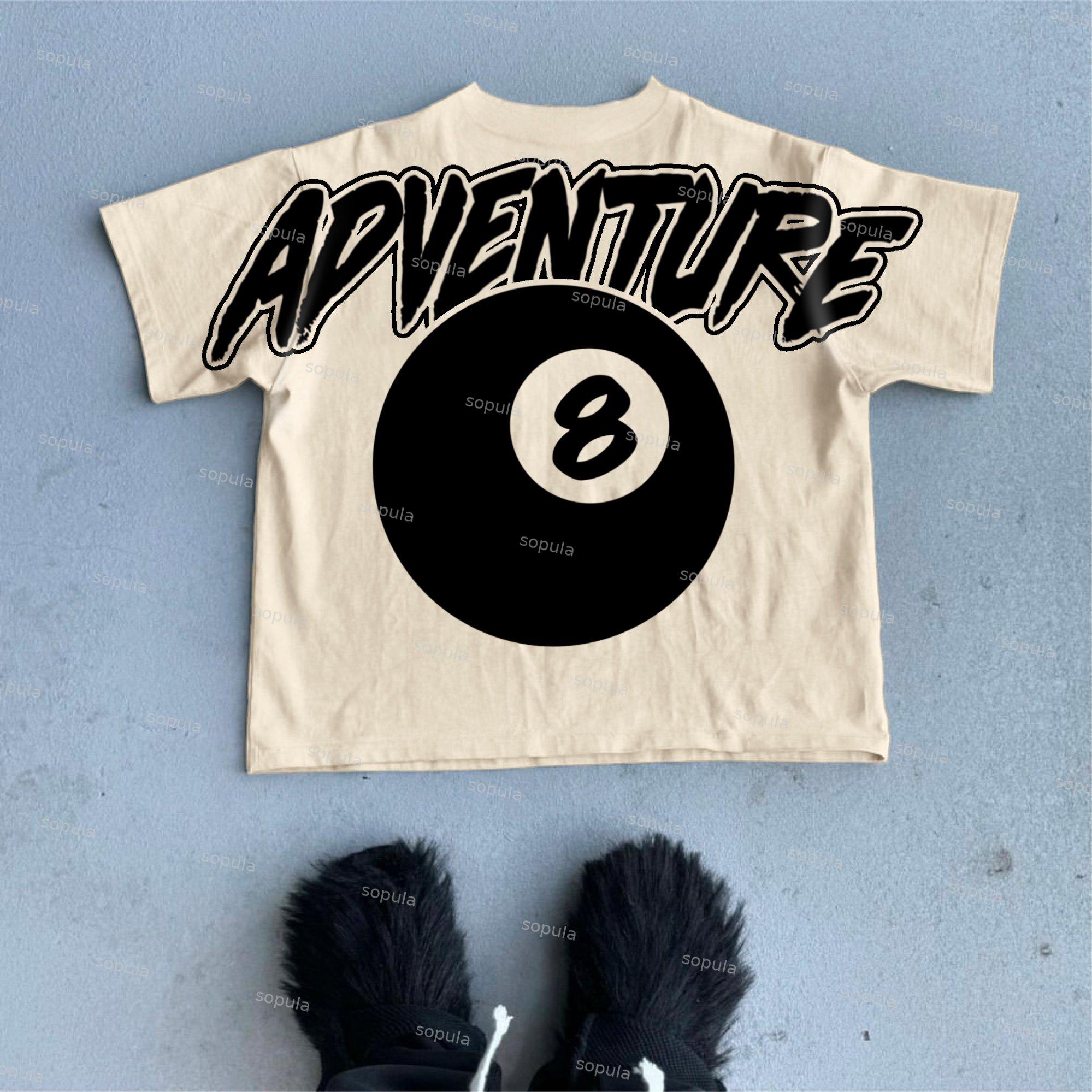 Men's Vintage Black 8 Print Cotton Casual Short Sleeve T-Shirt Product Image