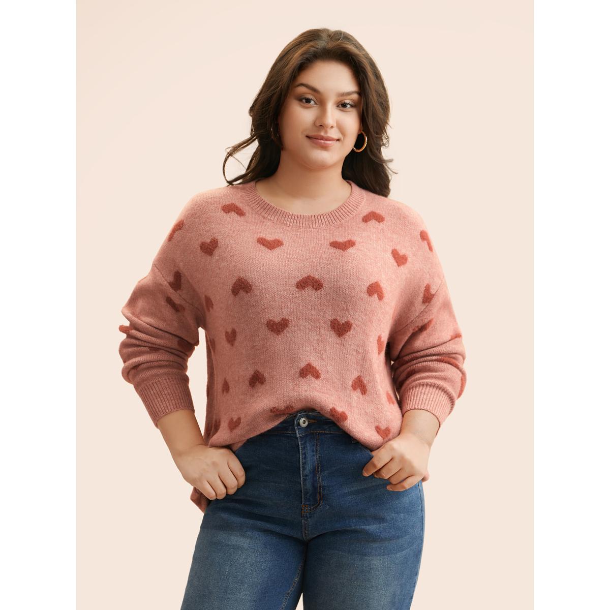 Plus Size Heart Shaped Drop Shoulder Pullover Watermelon Women Casual Long Sleeve Round Neck Everyday Pullovers BloomChic 28/5X Product Image