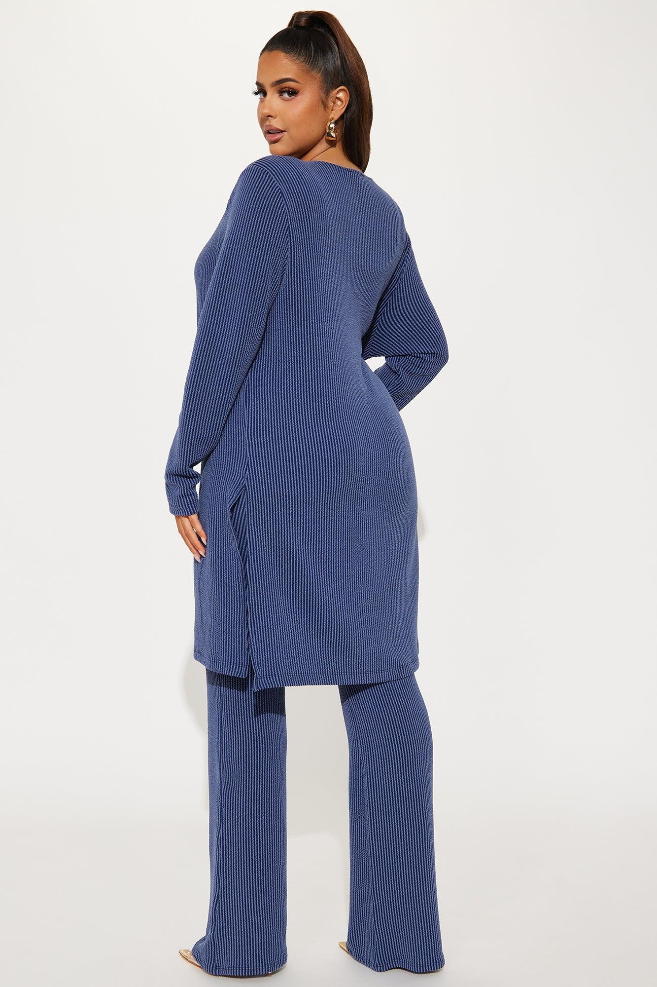 Weekend Vibe Ribbed 3 Piece Pant Set - Navy Product Image