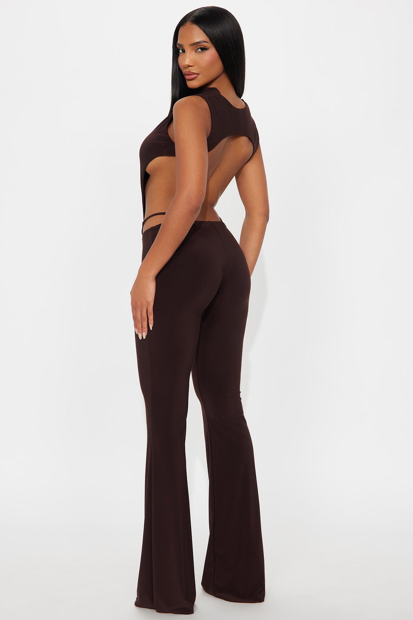 Power Play Backless Bodysuit Pant Set - Chocolate Female Product Image