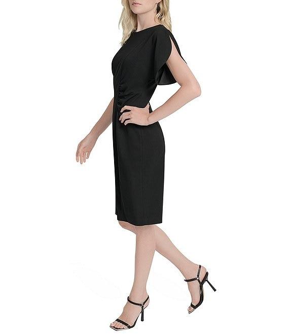 DKNY by Donna Karan Scuba Crepe Spilt Sleeve Cinched Waist Knee Length Dress Product Image