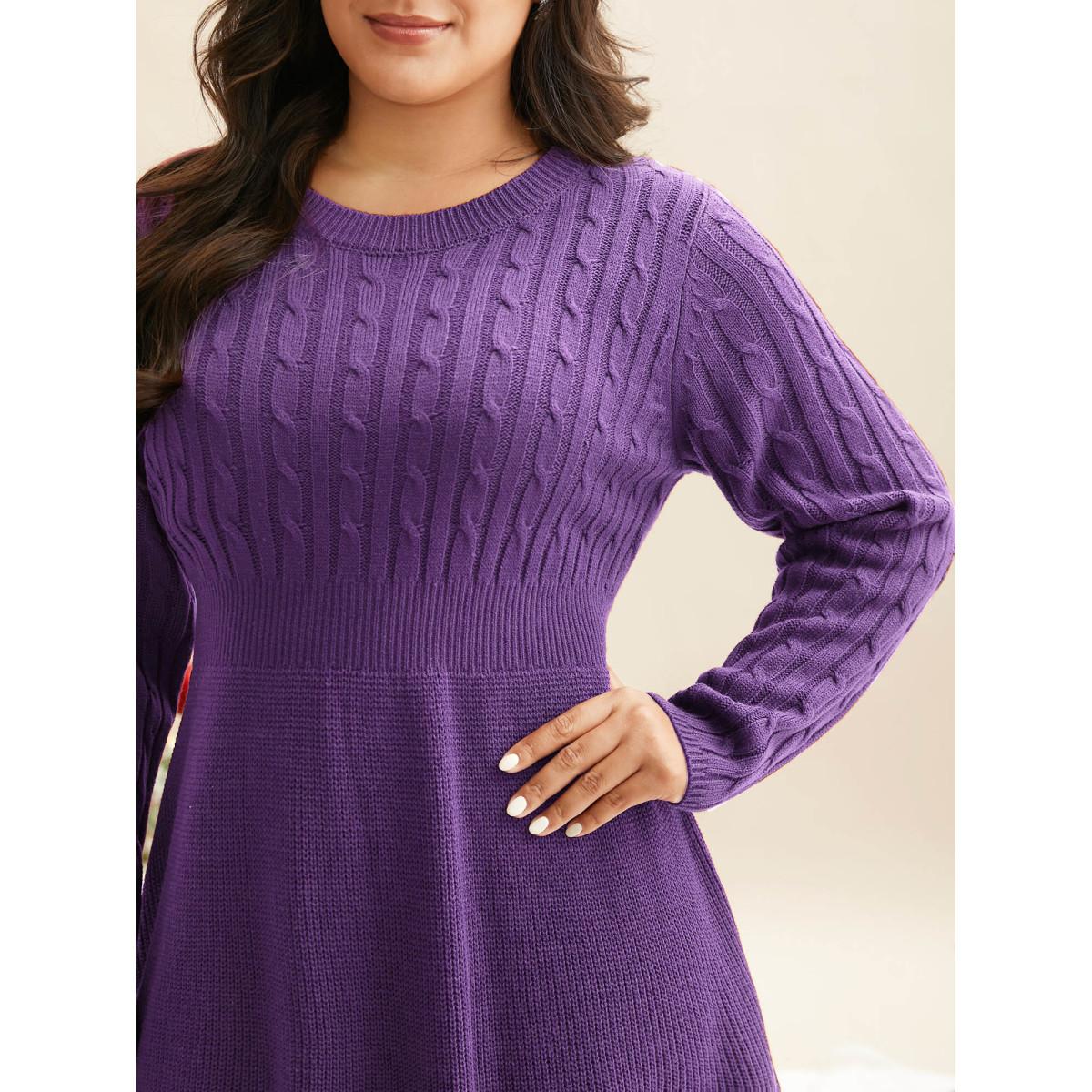 Plus Size Cable Knit Fit-and-Flare Midi Sweater Dress Black Women Timeless Bodycon Long Sleeve Elegant Sweater Dresses BloomChic 26/4X Product Image