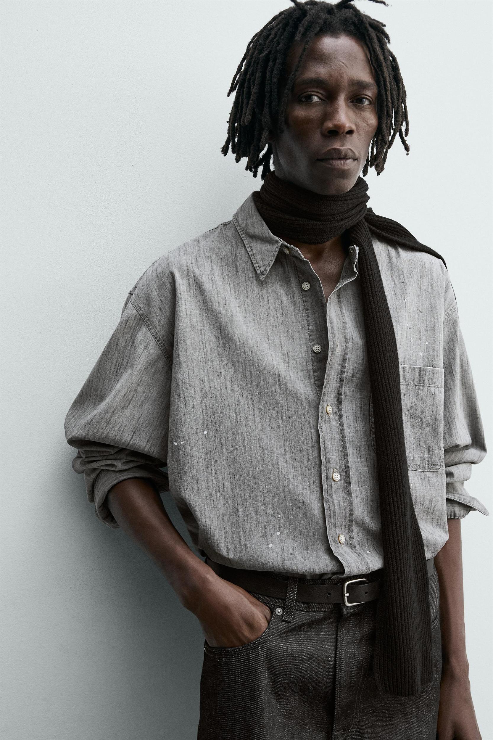 SPLASH-WASHED DENIM SHIRT Product Image