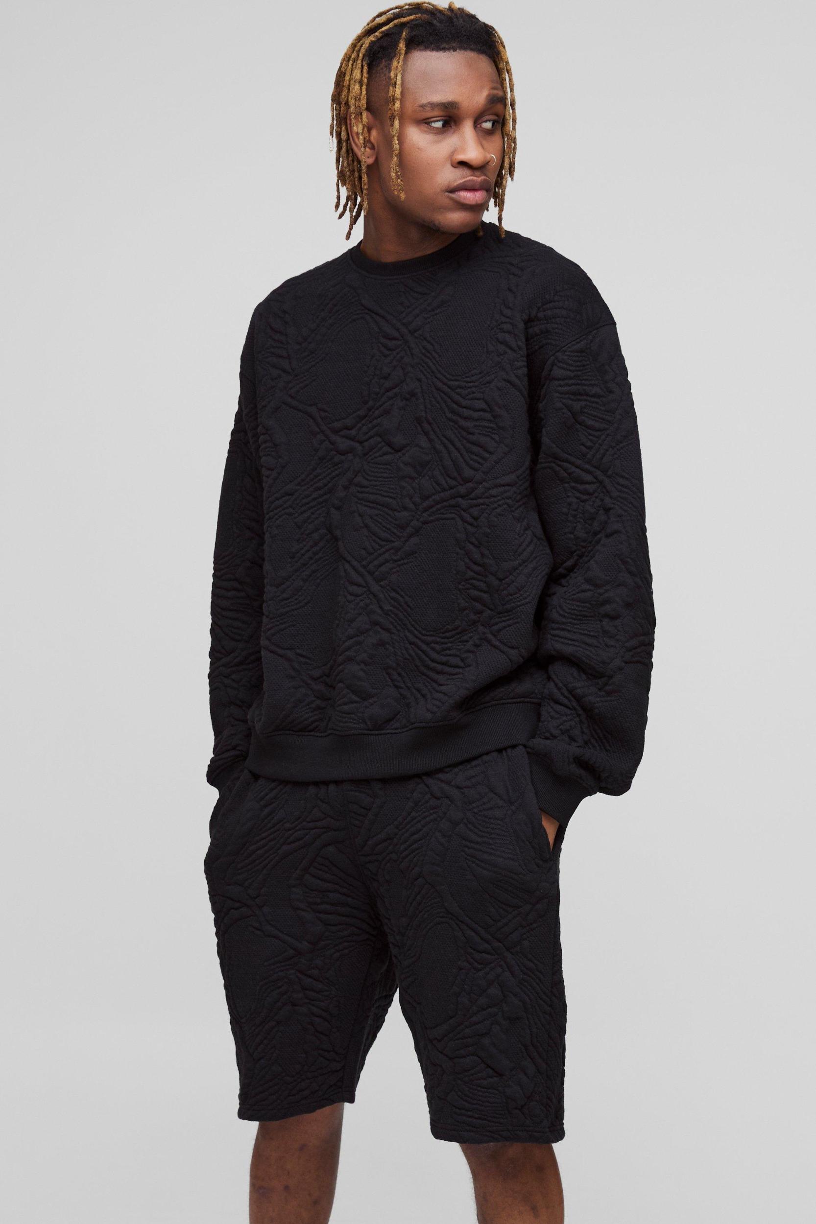 Tall Quilted Jacquard Sweat & Short Set | boohooMAN USA Product Image