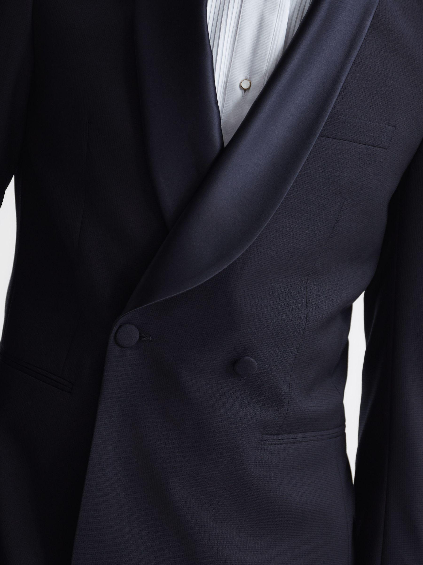 Double Breasted Satin Shawl Blazer in Navy Product Image
