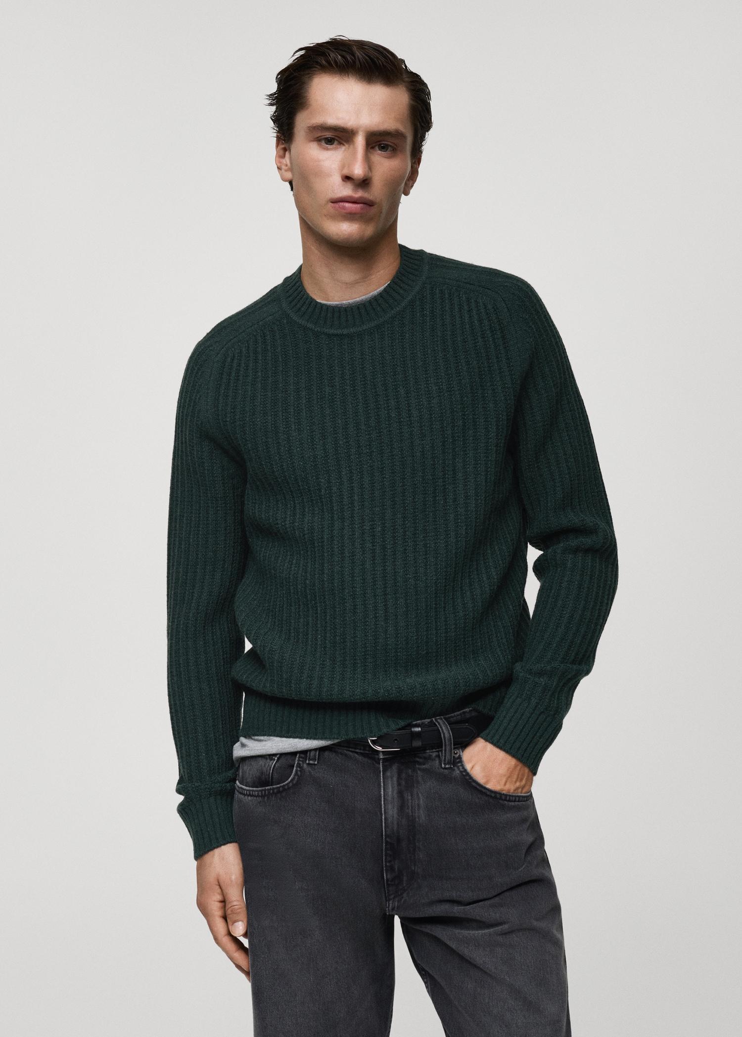 Wool-blend rib-knit sweater - Men | MANGO USA Product Image