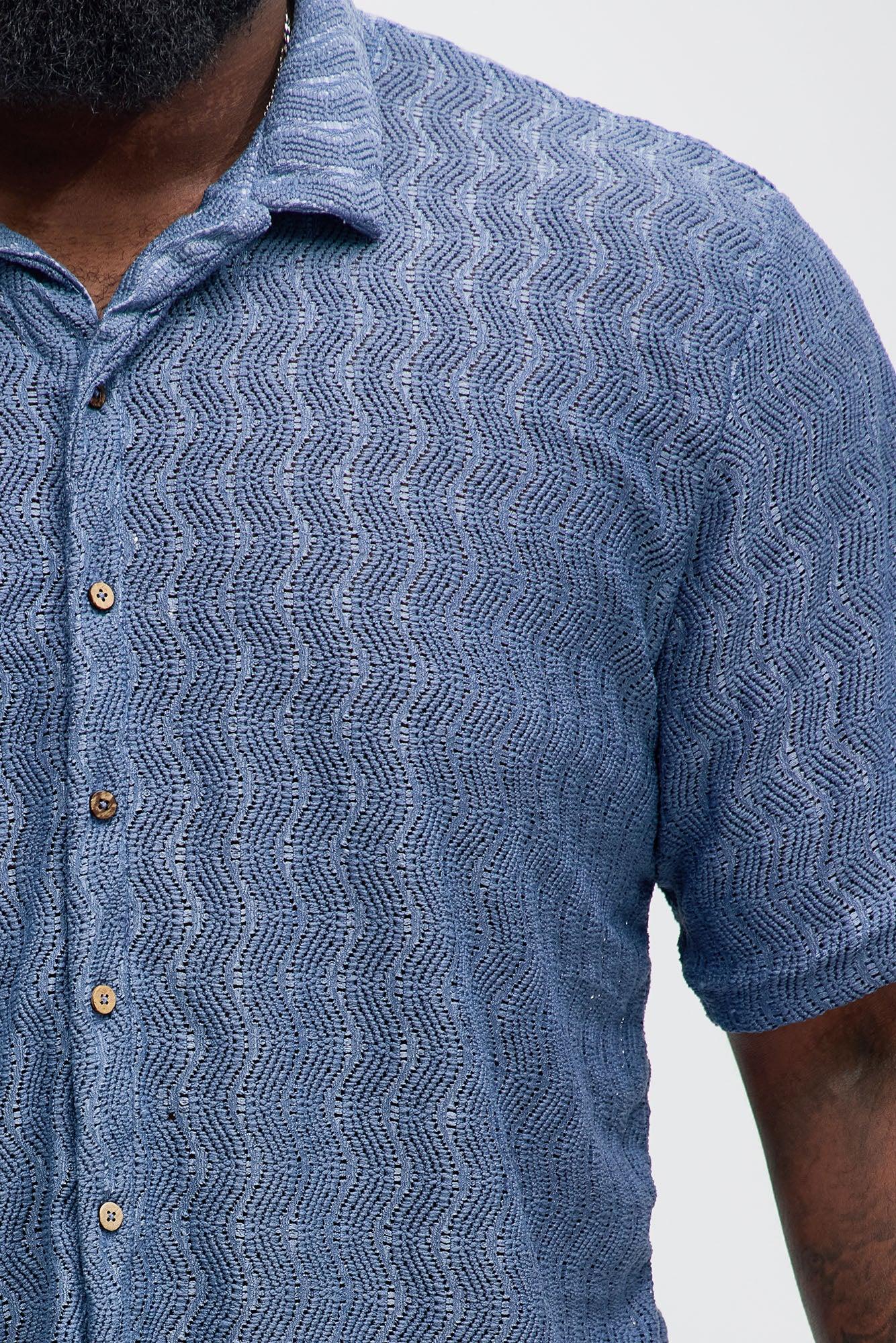 Echo Textured Short Sleeve Button Up - Blue Product Image