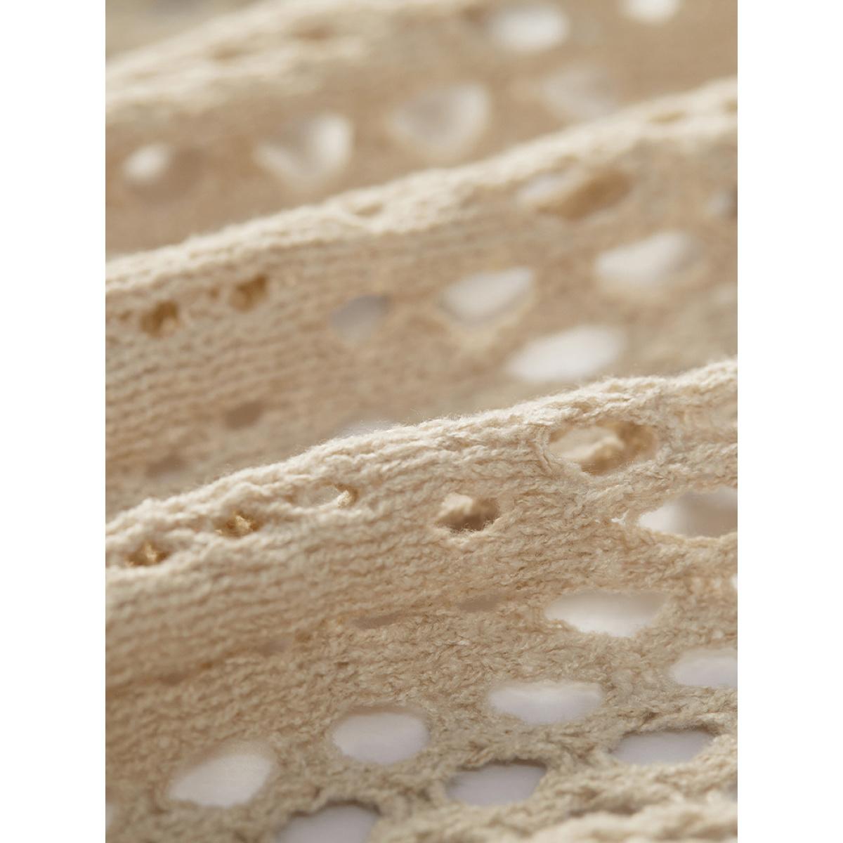 Plus Size Plain Hollow Out Button Through Bell Sleeve Cardigan Beige Women Casual Loose Long Sleeve Everyday Cardigans BloomChic 12/L Product Image